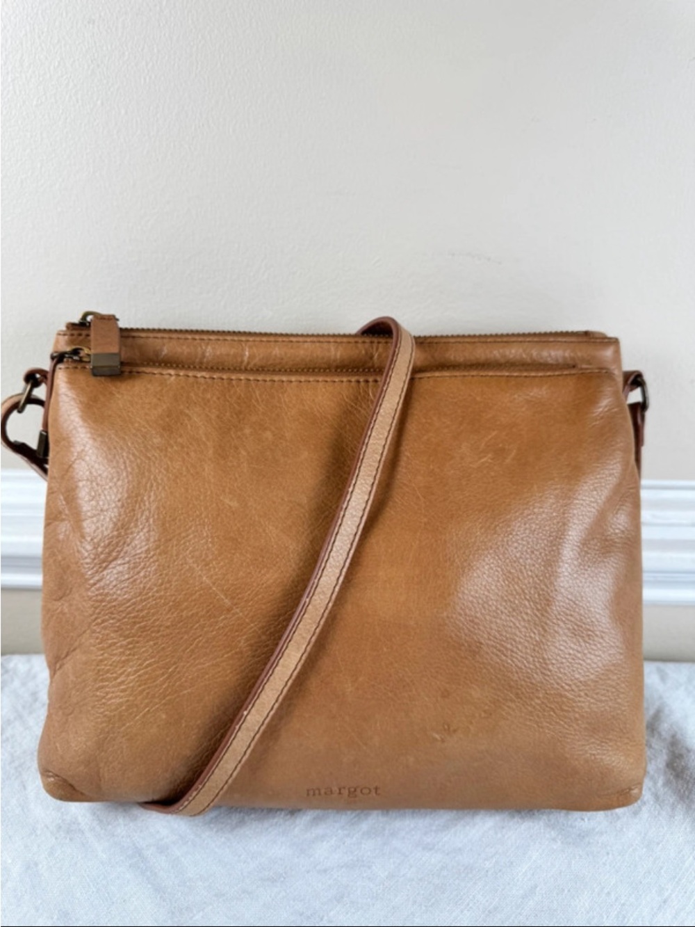 Margot Caramel Leather Crossbody Bag with Adjustable Strap